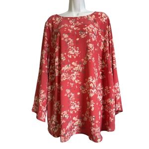 Lane Bryant Peach Floral Print Boat Neck Long Sleeve Tunic Top Size 20